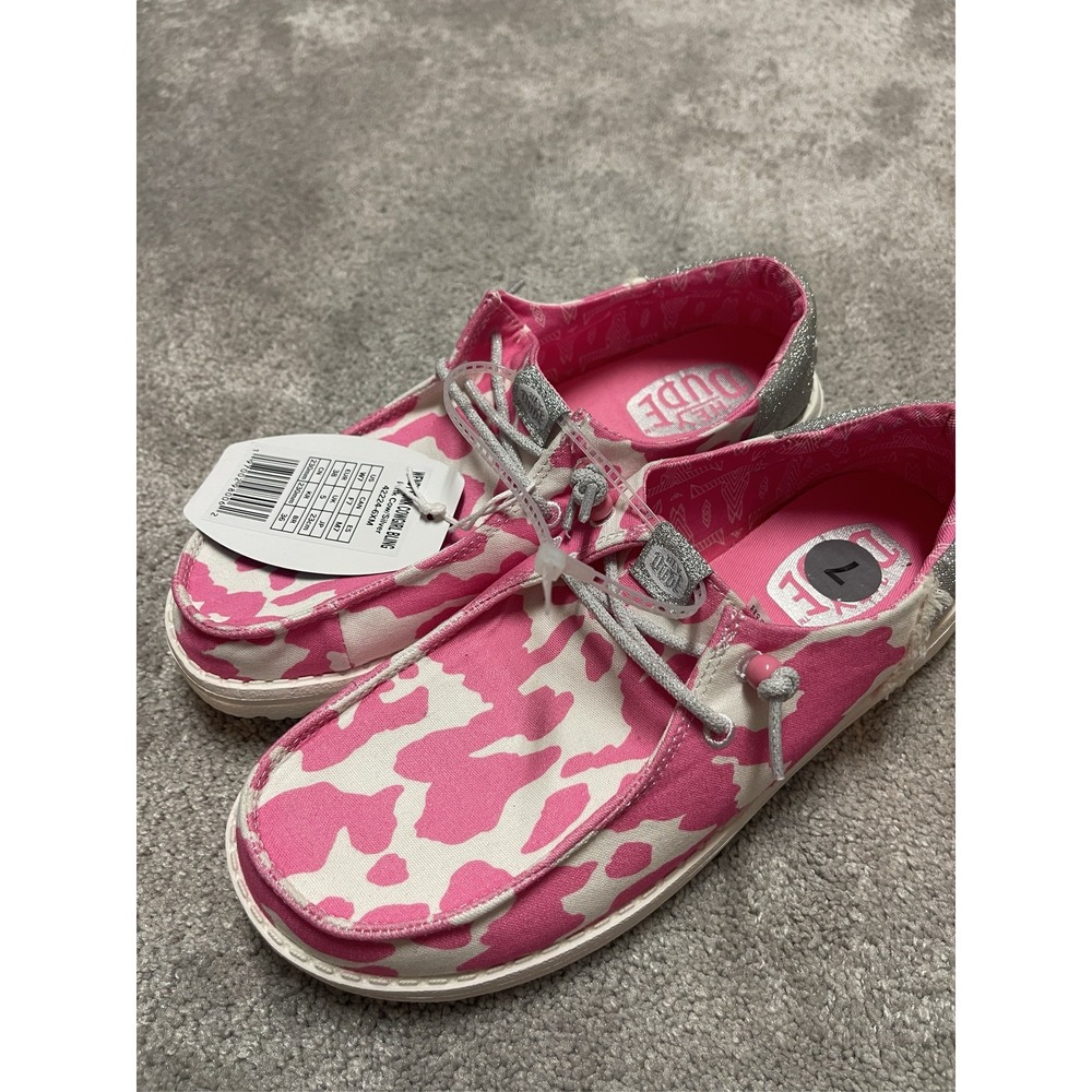 Hey Dude Wendy Funk Cowgirl Bling Pink Cow Silver Women's Shoes Size 7 NEW